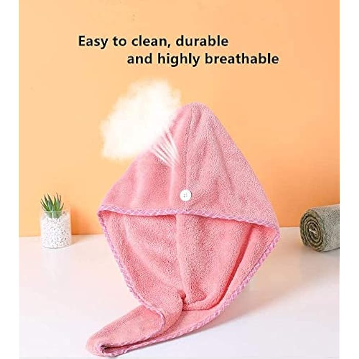 YOMNA Pack of 4 Pack Microfiber Hair Towel Wrap Magic Quick Dry Hair Drying Turban For Women, Super Absorbent Anti Frizz Bath Shower Head Cap For Wet Short Long Straight Curly Thick Pattern - Image 5